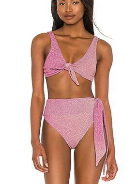 new beach riot sparkle shine grace tie bikini swimsuit bottoms m pink